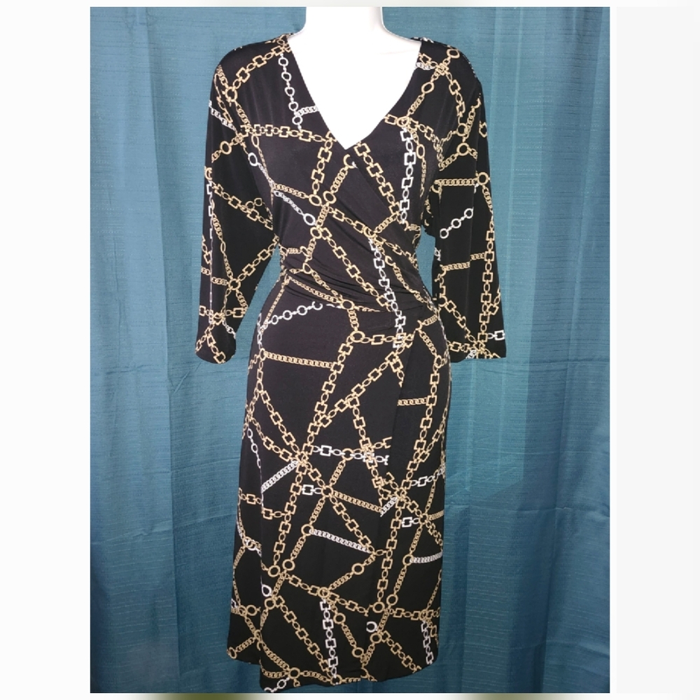 Chico's Black Gold Wrap Dress - Picture 2 of 5